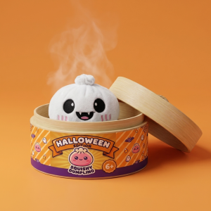 Dumpling Squishy Ghost Halloween Månsken i sin bambu-ångkorg