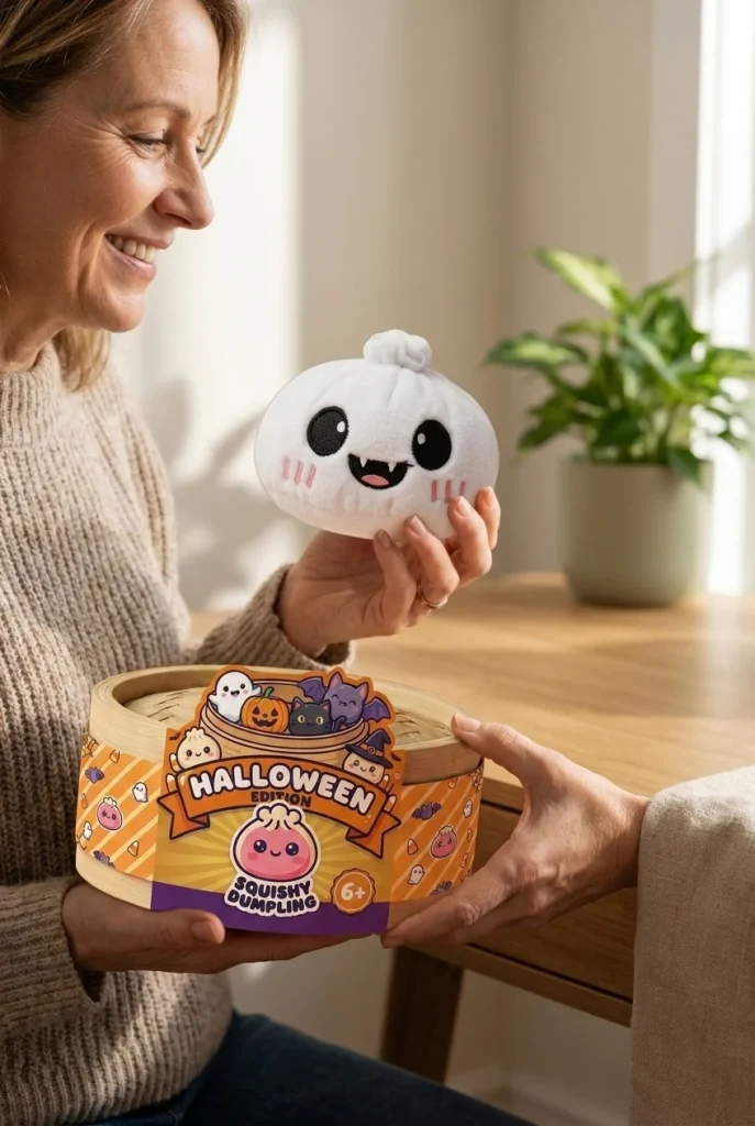 Dumpling Squishy Ghost Halloween Månsken med sin ask