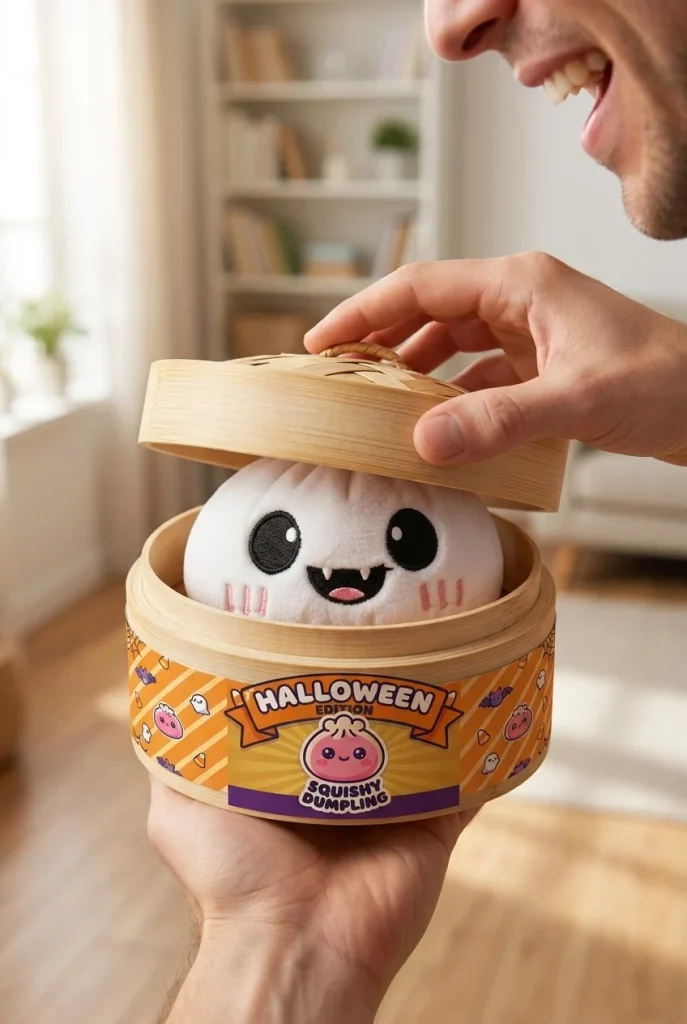 Dumpling Squishy Ghost Halloween Månsken i unboxing-ögonblicket