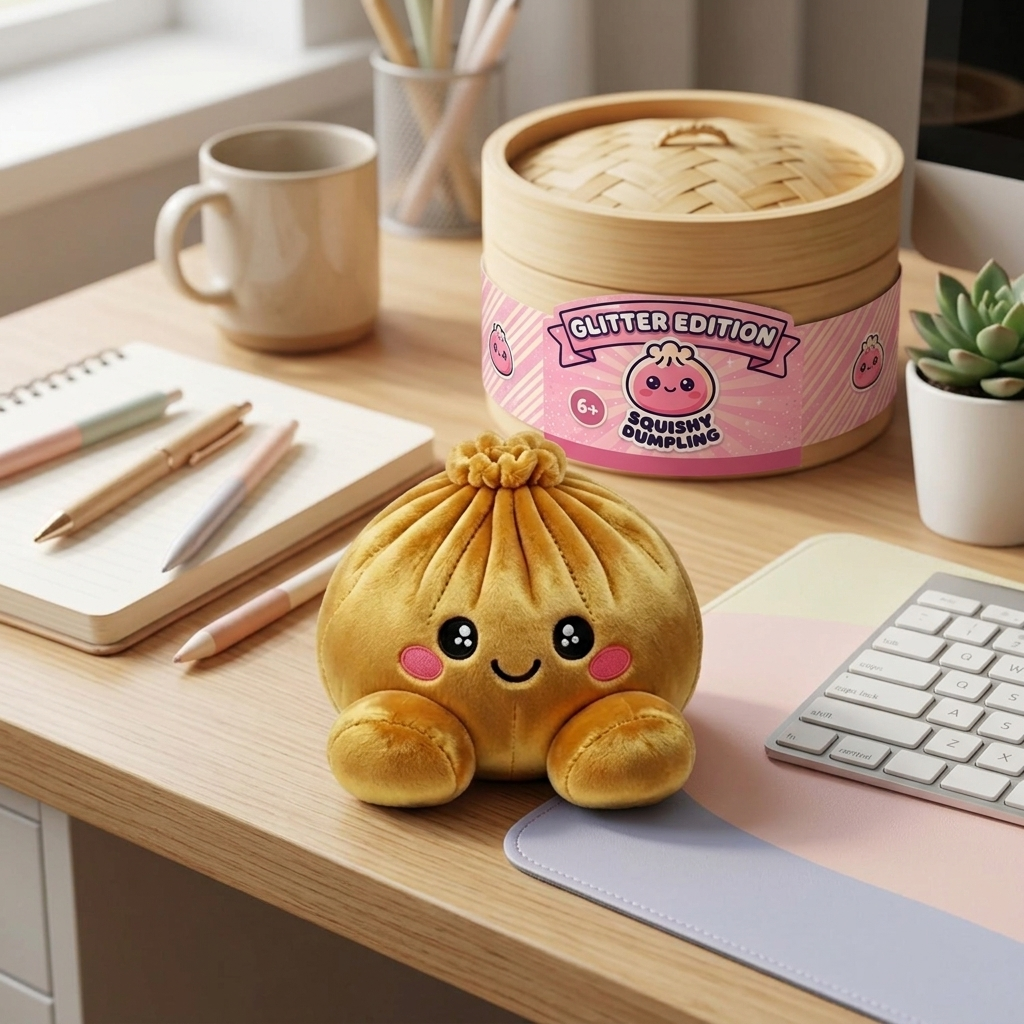 Squishy Dumpling Guld Royal i sin kawaii-miljö