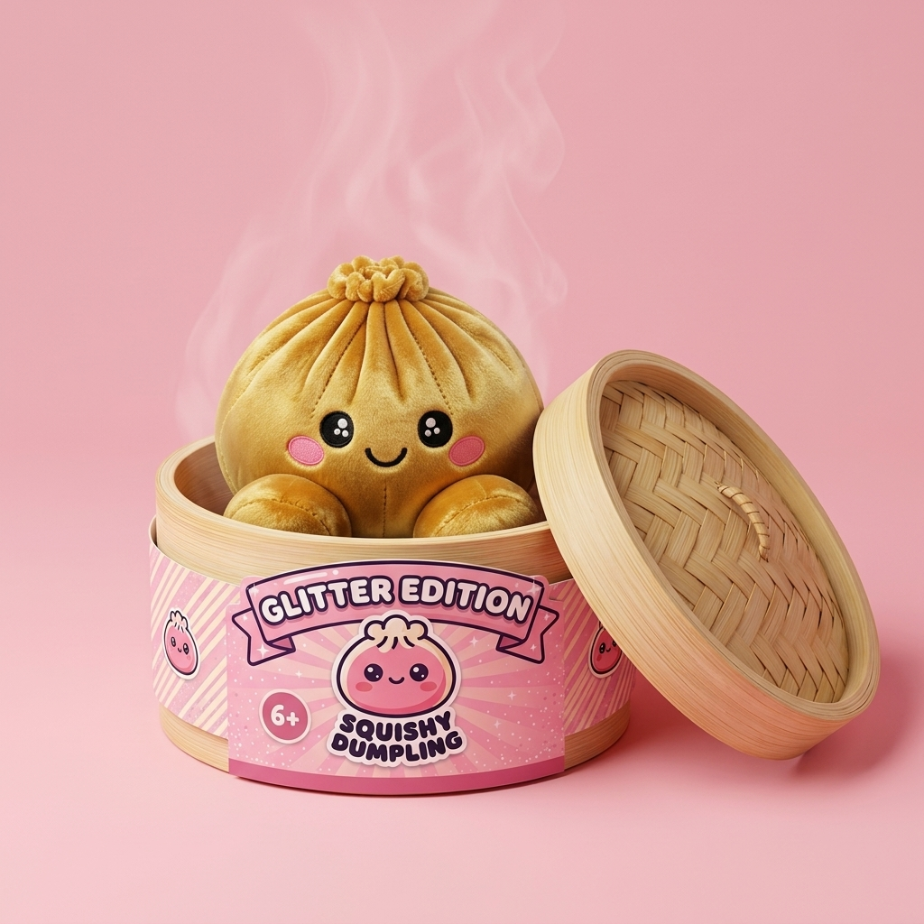 Squishy Dumpling Guld Royal i sin bambu-ångkorg