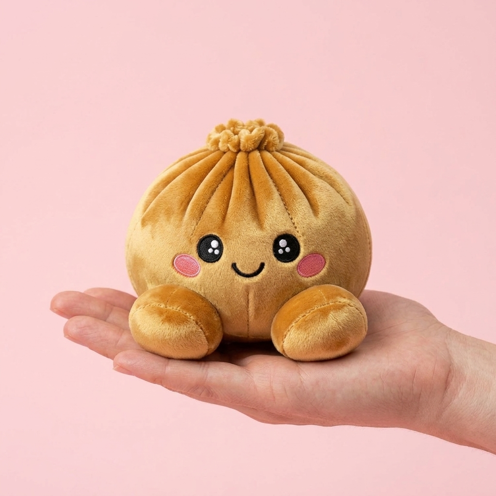 Squishy Dumpling Guld Royal i handen, verklig storlek