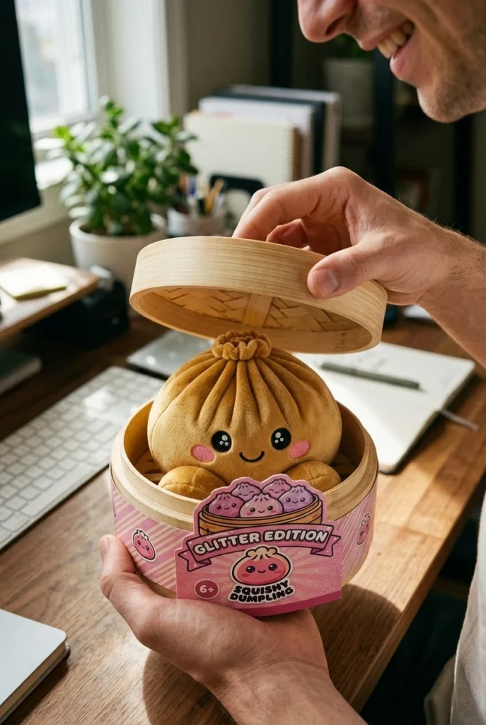 Squishy Dumpling Guld Royal i unboxing-ögonblicket