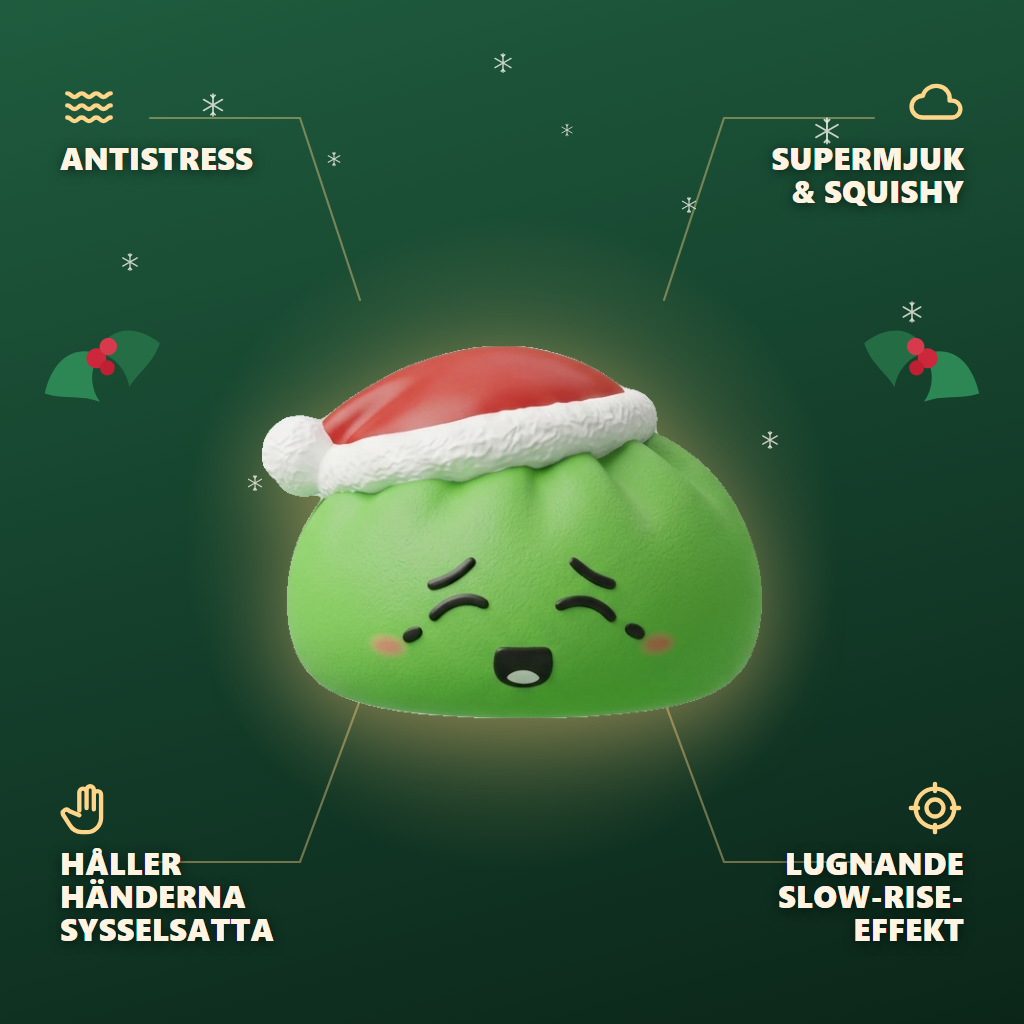 Dumpling Squishy Jultomtemössa Grön — dess fördelar