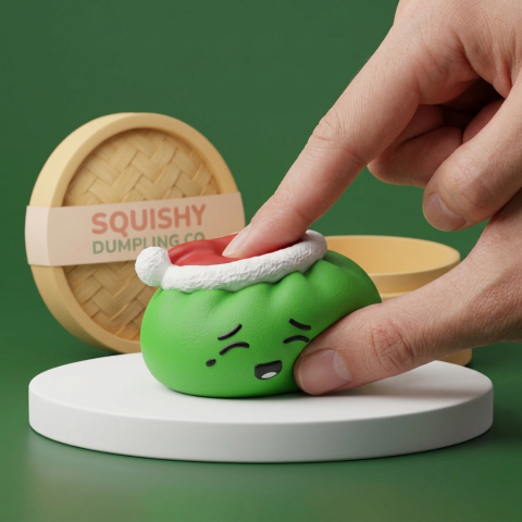 Dumpling Squishy Jultomtemössa Grön — i klämmet, mjukt slow-rise-skum