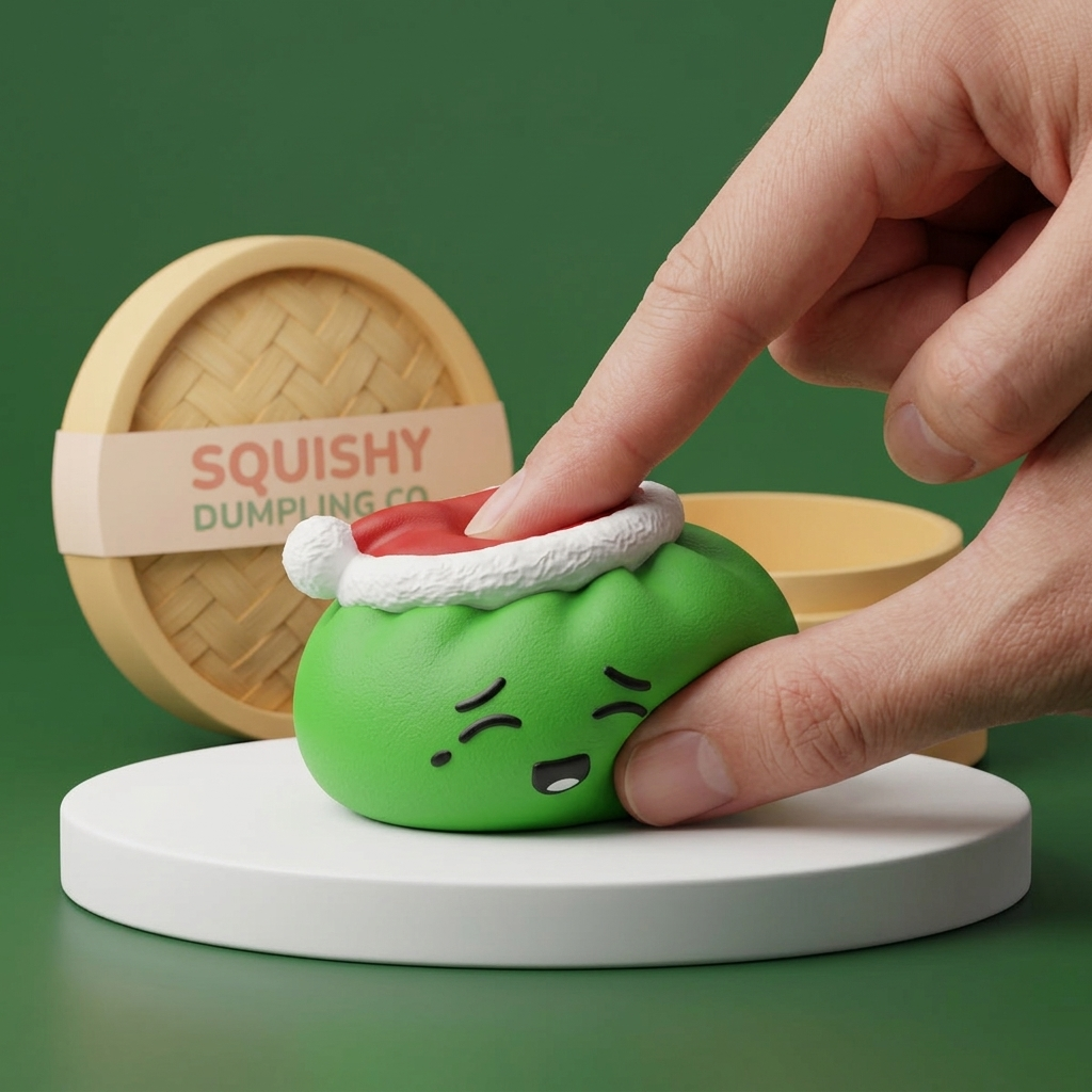 Dumpling Squishy Jultomtemössa Grön — i klämmet, mjukt slow-rise-skum