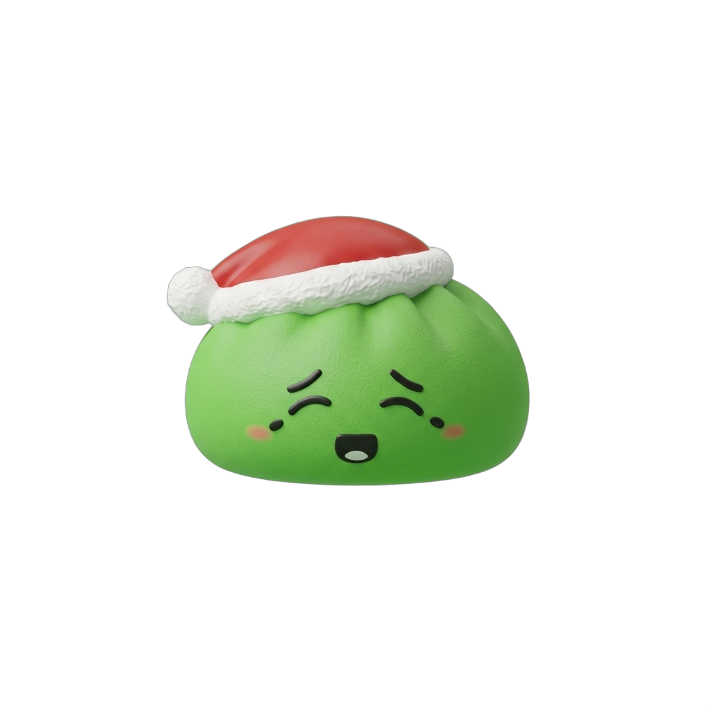 Dumpling Squishy Jultomtemössa Grön — i klämmet, mjukt slow-rise-skum