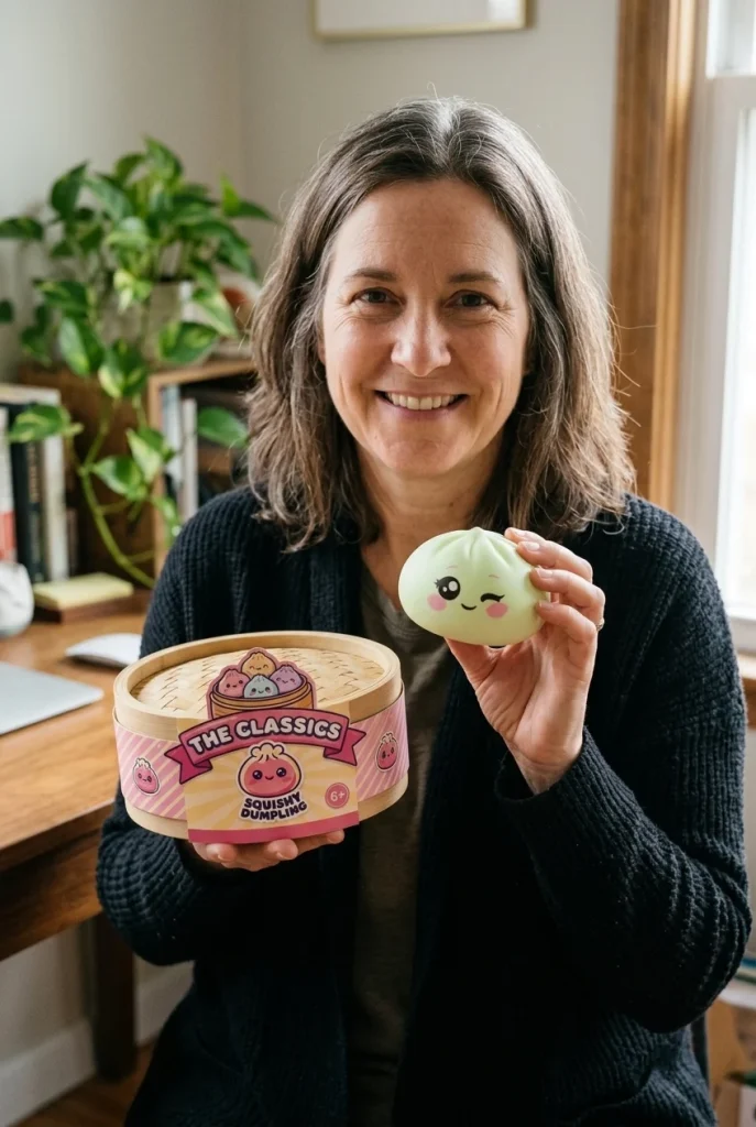 Dumpling Squishy Pistagegrön Blink med sin ask