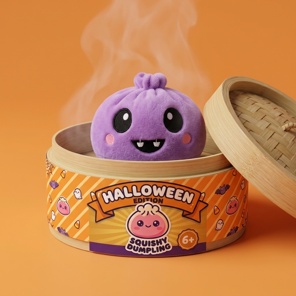 Dumpling Squishy Halloween Set of 5 Läskig i sin bambu-ångkorg