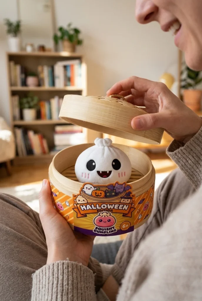 Dumpling Squishy Halloween Set of 5 Läskig i unboxing-ögonblicket