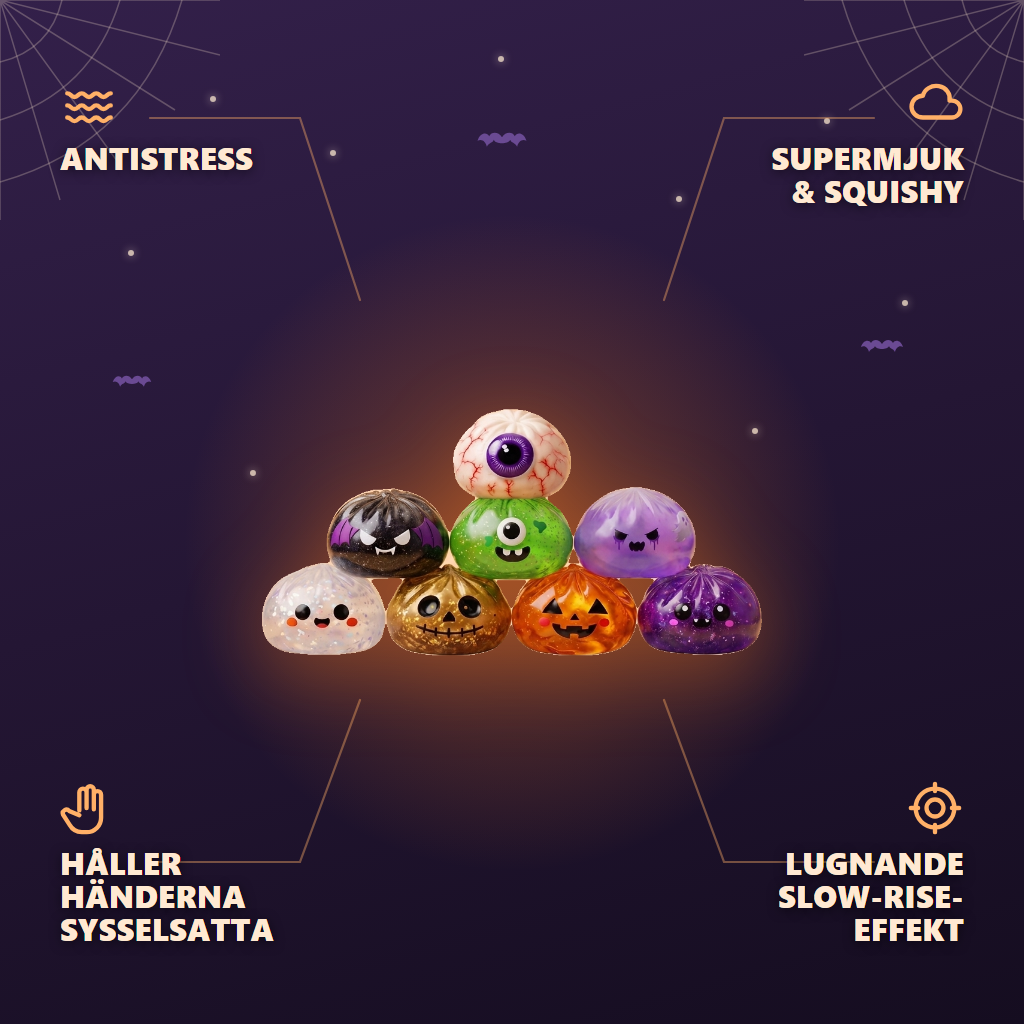 Squishy Dumpling Halloween XXL 8-pack — dess fördelar