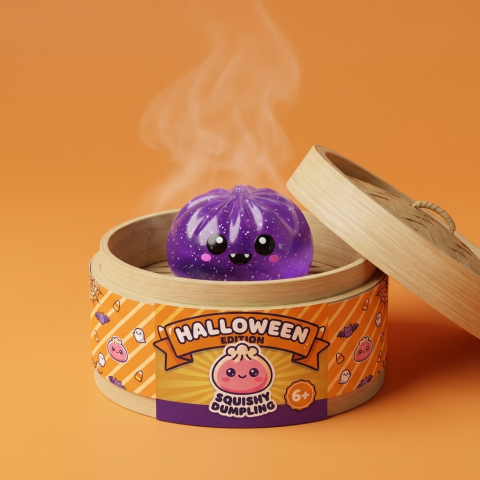Squishy Dumpling Halloween XXL 8-pack i sin bambu-ångkorg