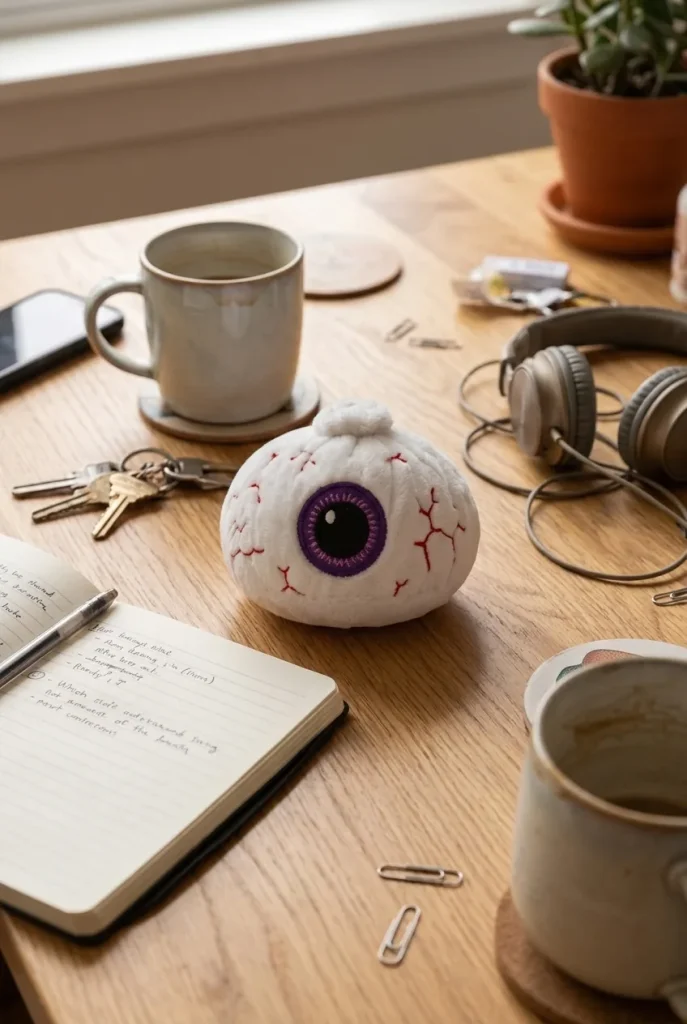 Dumpling Squishy Halloween Eye Plysch på skrivbordet