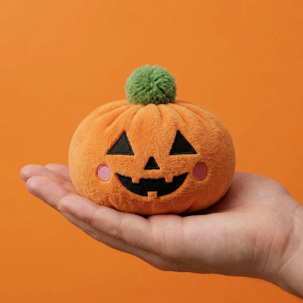 Squishy Dumpling Pumpa Halloween i handen, verklig storlek