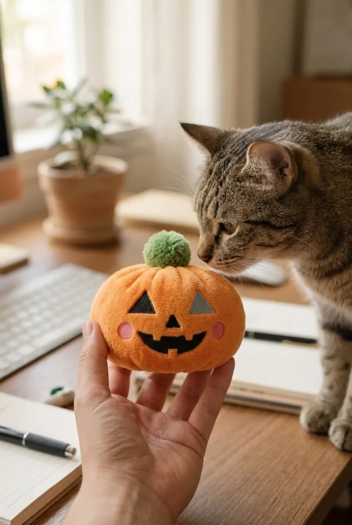 Squishy Dumpling Pumpa Halloween med en gosedjursvän