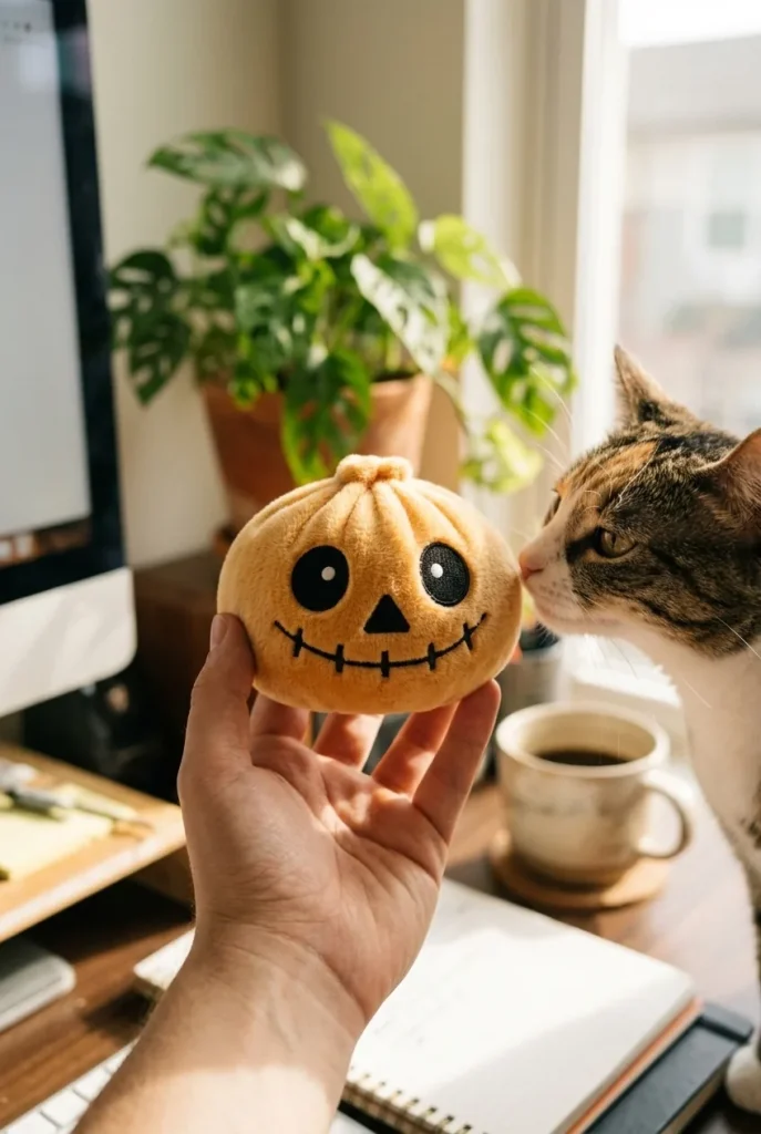 Dumpling Squishy Skeleton Halloween Leende med en gosedjursvän