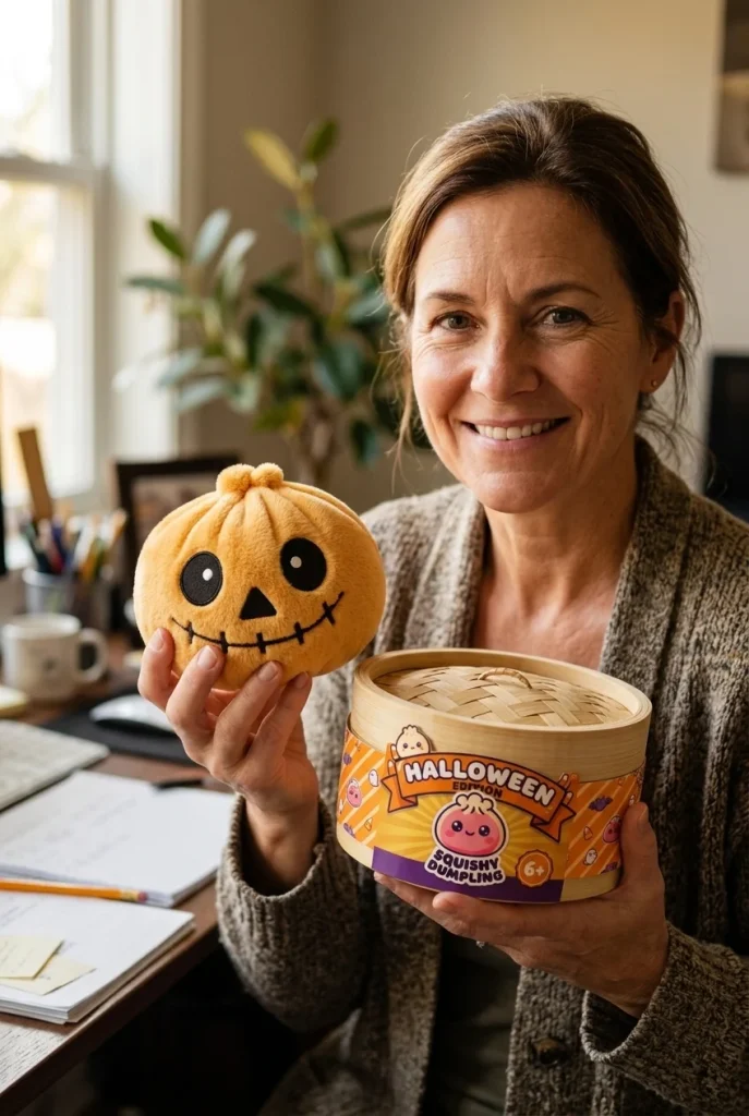 Dumpling Squishy Skeleton Halloween Leende med sin ask