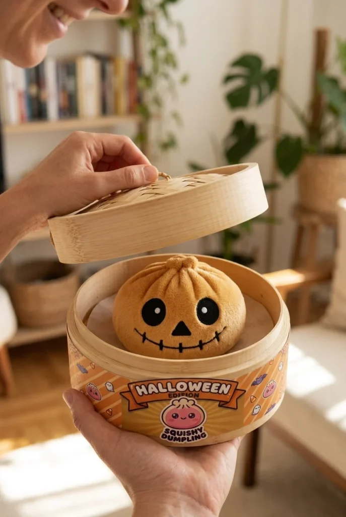Dumpling Squishy Skeleton Halloween Leende i unboxing-ögonblicket