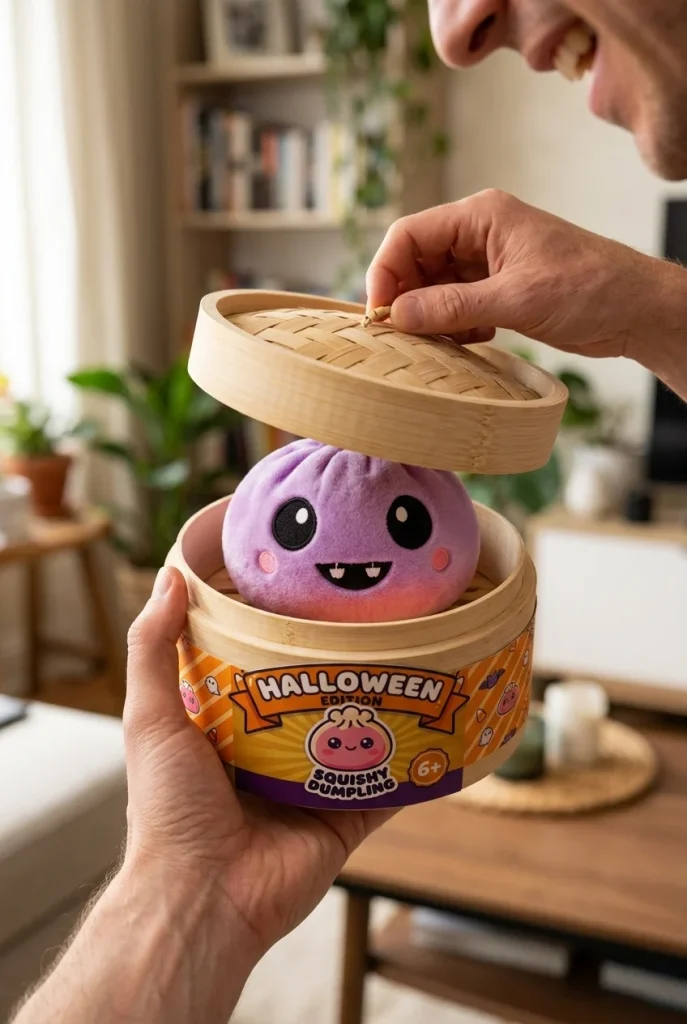 Squishy Dumpling Vampire Halloween Sammet i unboxing-ögonblicket