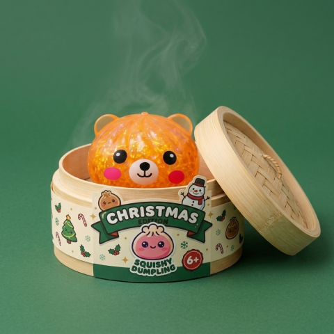 Dumpling Squishy Björn Mystery Glitter Överraskning i sin bambu-ångkorg