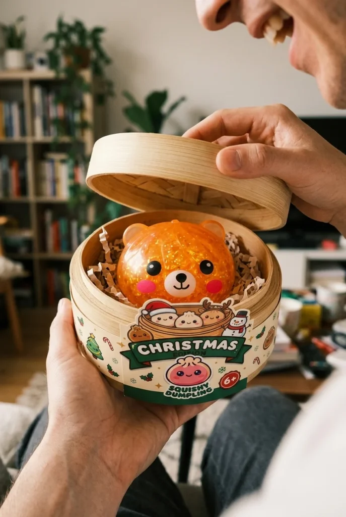 Dumpling Squishy Björn Mystery Glitter Överraskning i unboxing-ögonblicket