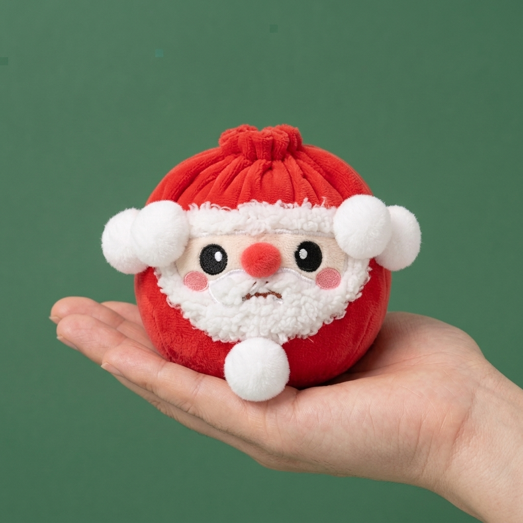 Squishy Dumpling Mystery Jul i handen, verklig storlek