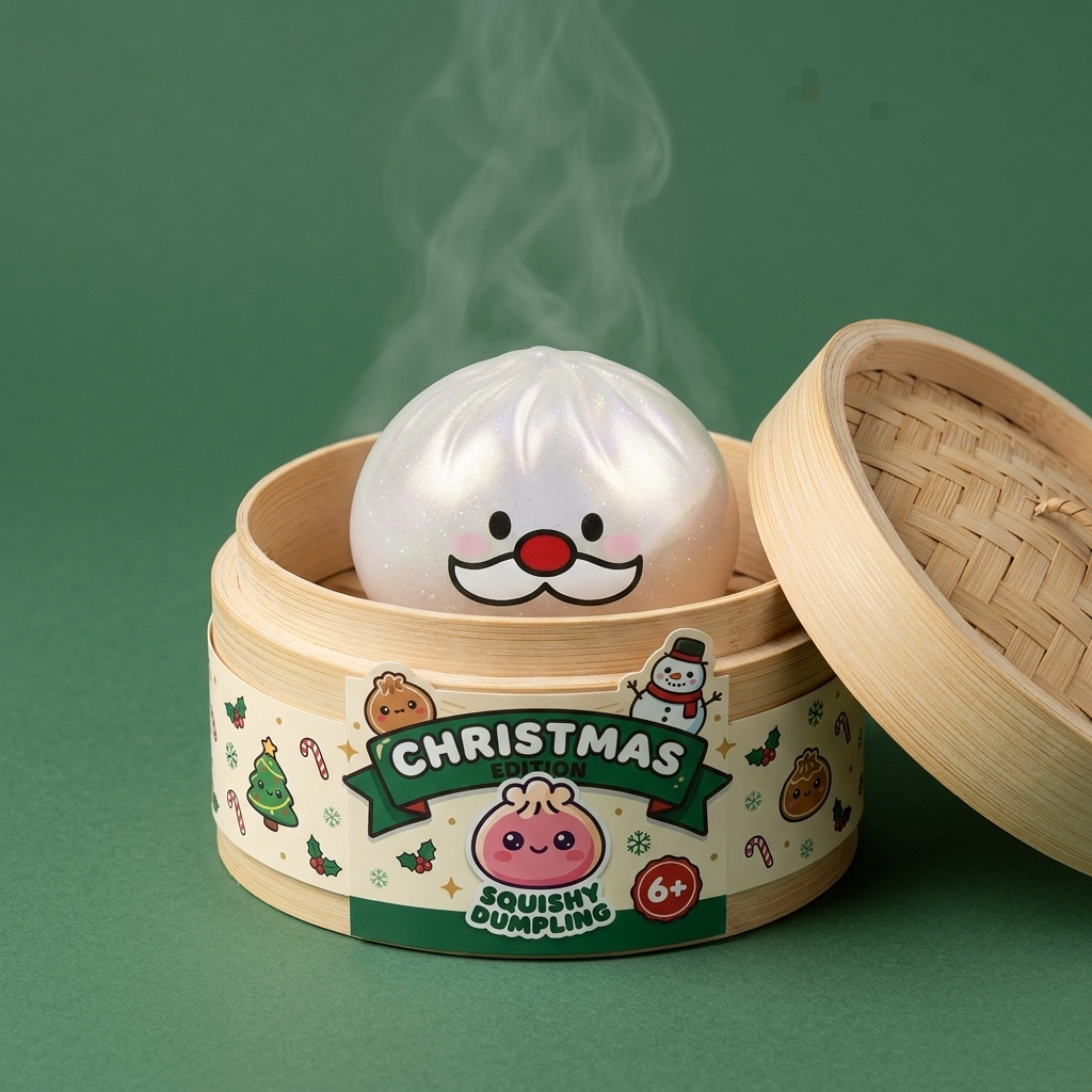 Dumpling Squishy Mystery Tomtemustasch i sin bambu-ångkorg
