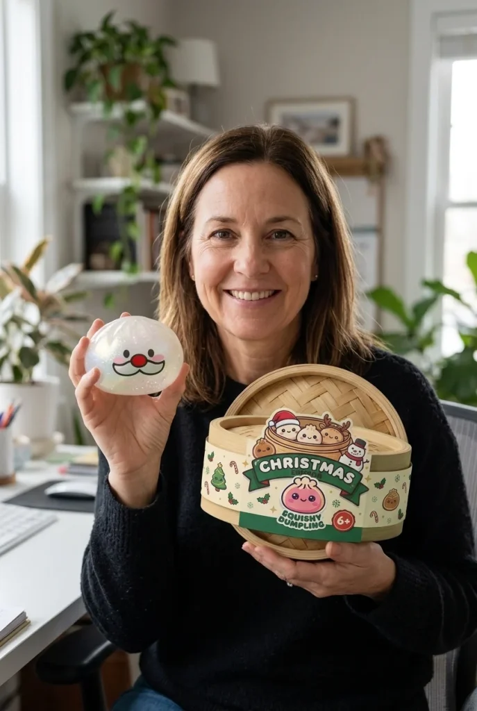 Dumpling Squishy Mystery Tomtemustasch med sin ask