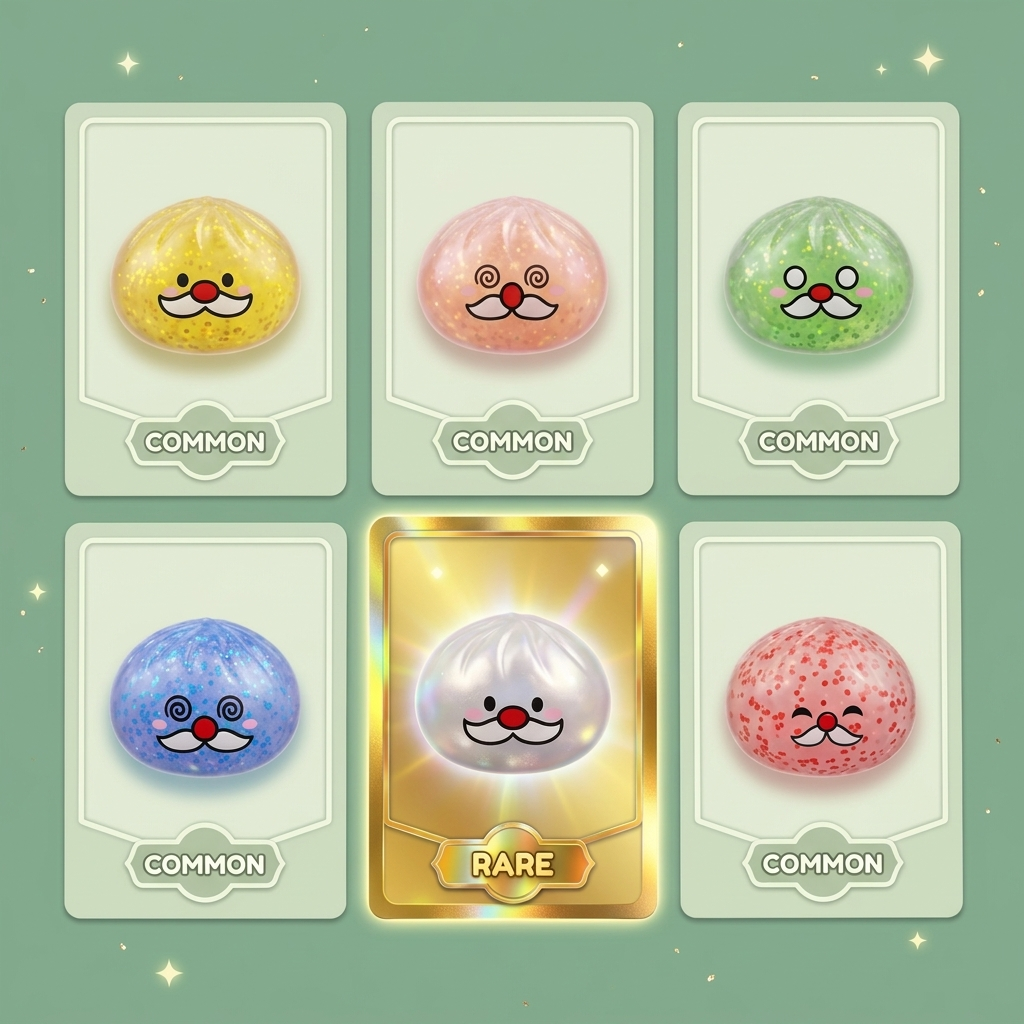 Dumpling Squishy Mystery Tomtemustasch — i klämmet, mjukt slow-rise-skum