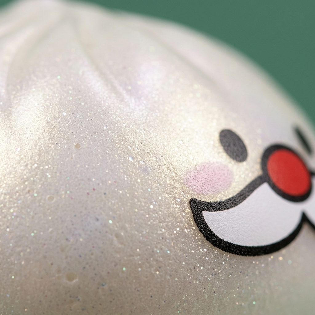 Dumpling Squishy Mystery Tomtemustasch — närbild på strukturen