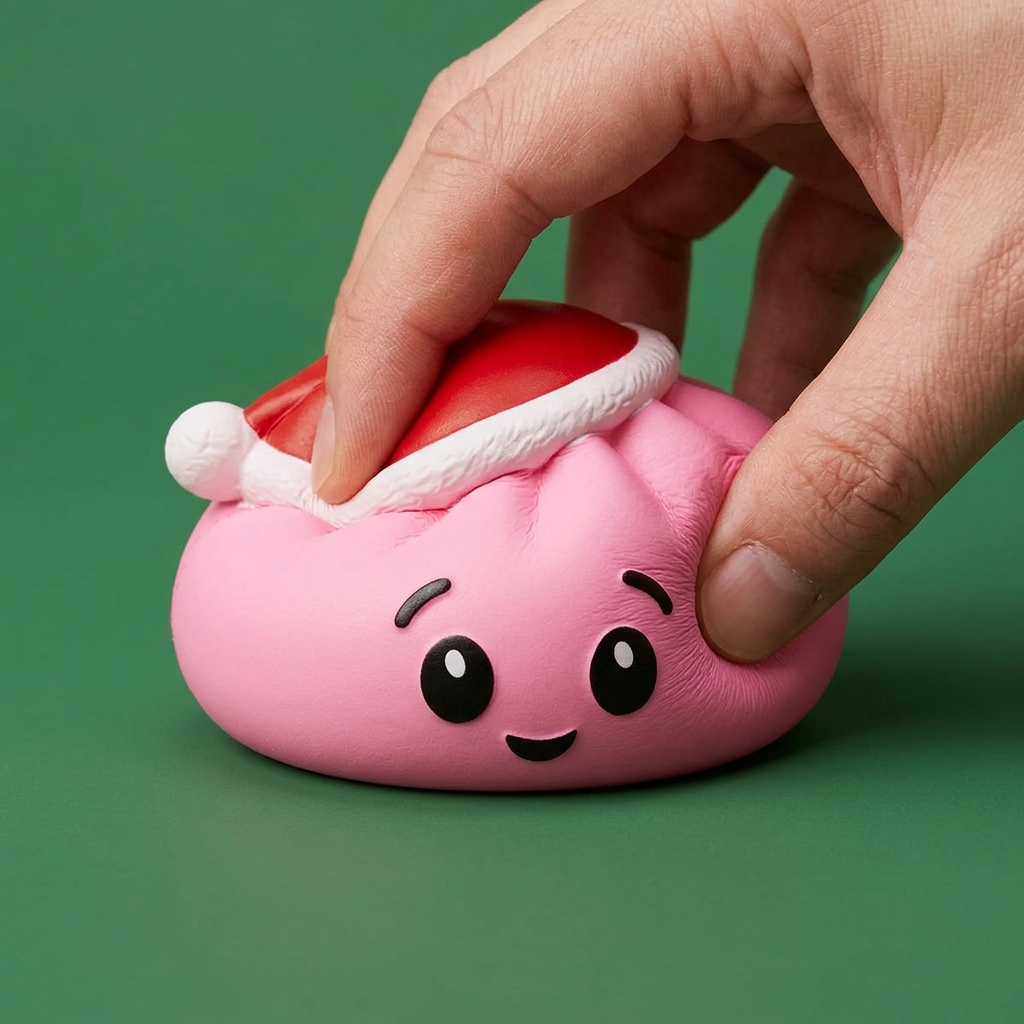 Jultomteluva Dumpling Squishy Rosa — slow-rise-effekt, skummet återtar långsamt sin form