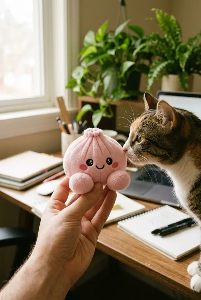 Dumpling Squishy Plush Rosa Pion med en gosedjursvän