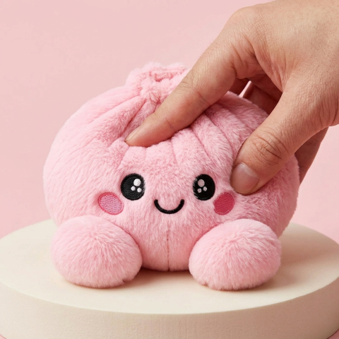 Dumpling Squishy Plush Rosa Pion — slow-rise-effekt, skummet återtar långsamt sin form