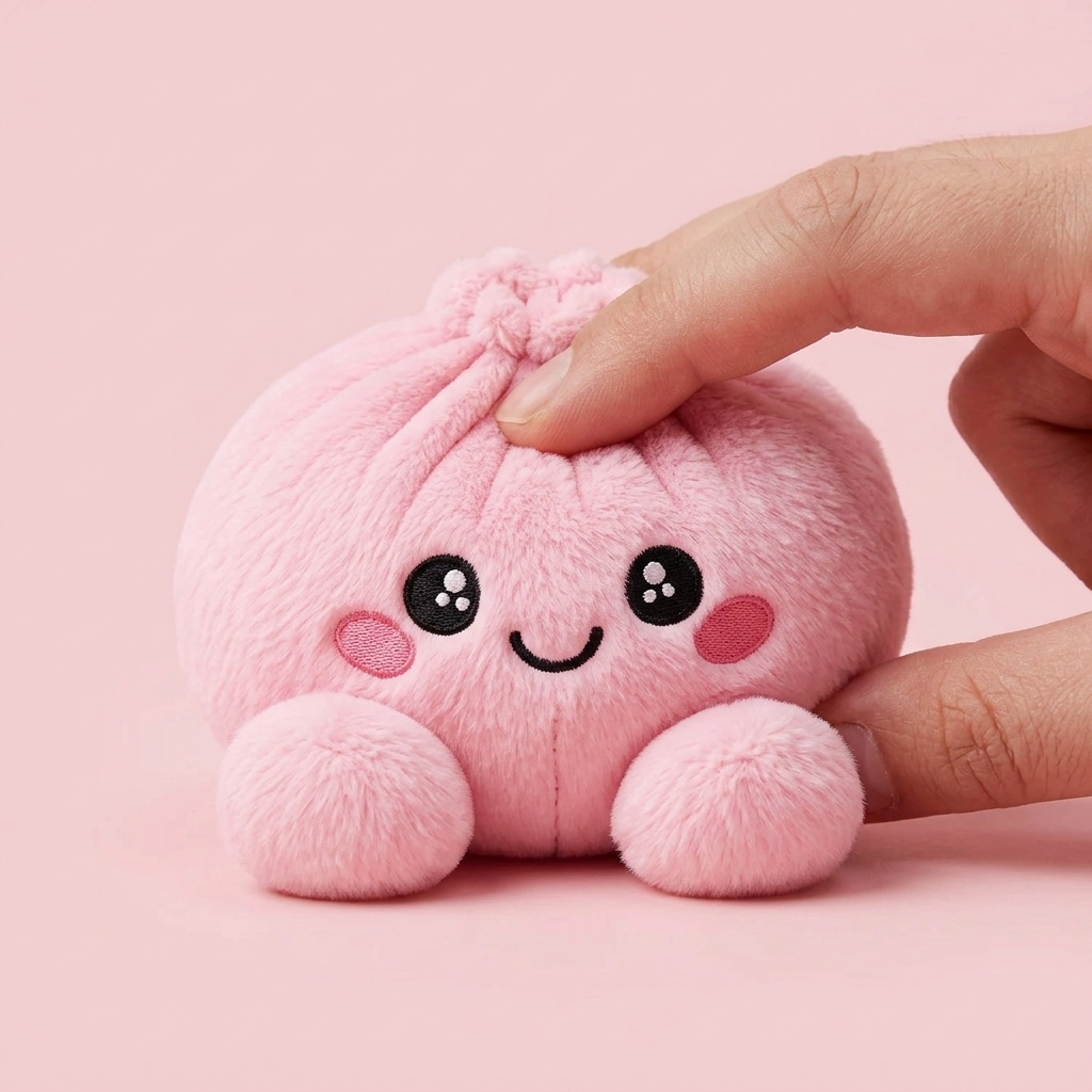 Dumpling Squishy Plush Rosa Pion — i klämmet, mjukt slow-rise-skum