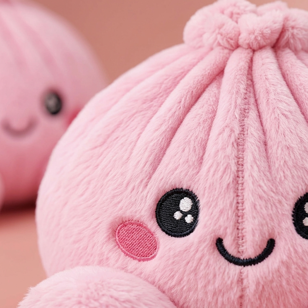 Dumpling Squishy Plush Rosa Pion — närbild på strukturen