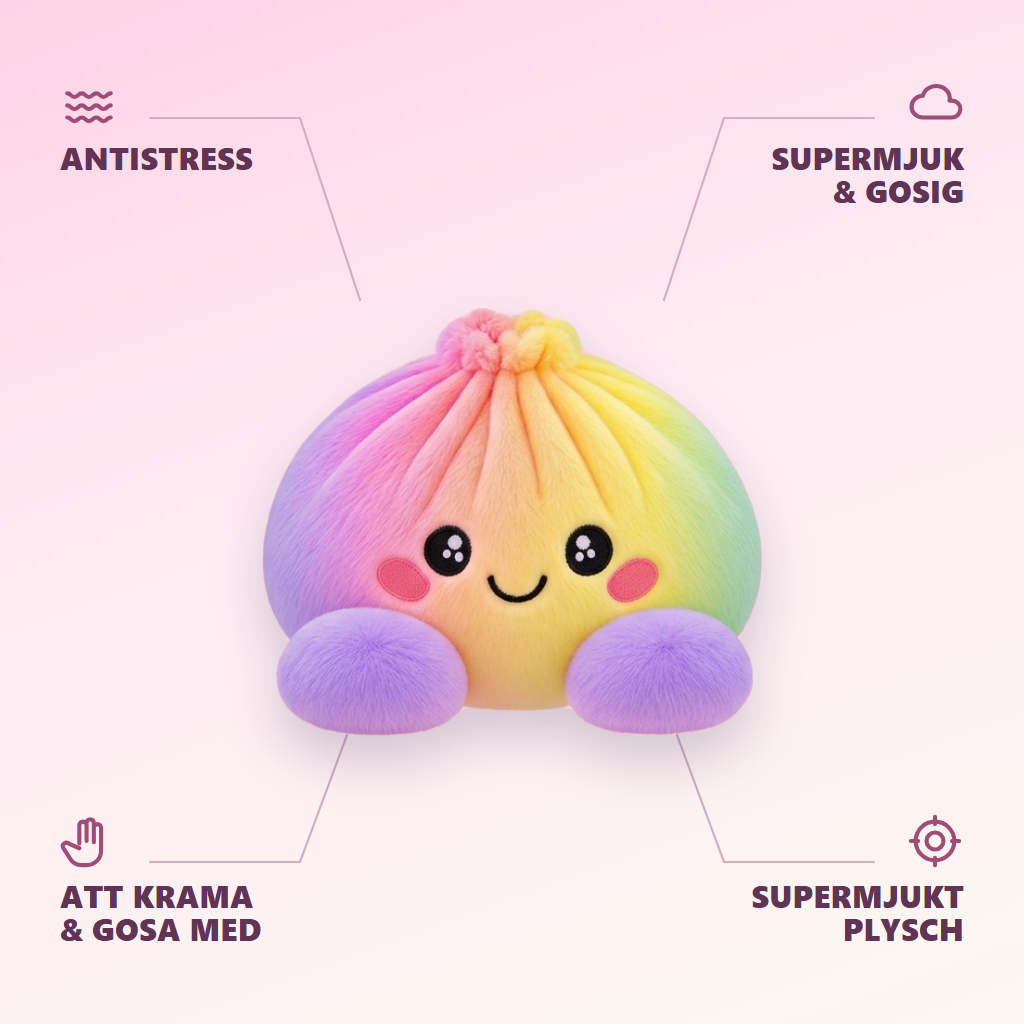 Rainbow Dumpling Squishy Pastel Plysch — dess fördelar