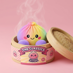 Rainbow Dumpling Squishy Pastel Plysch i sin bambu-ångkorg