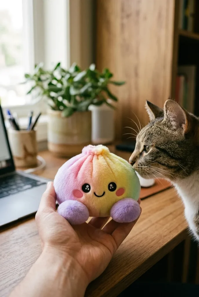 Rainbow Dumpling Squishy Pastel Plysch med en gosedjursvän