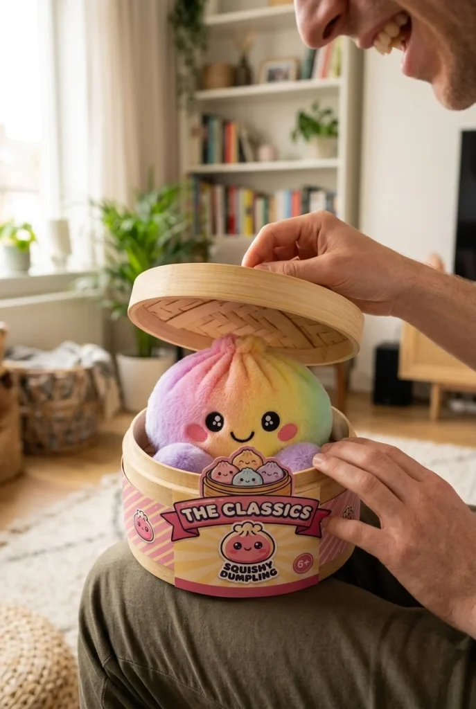 Rainbow Dumpling Squishy Pastel Plysch i unboxing-ögonblicket