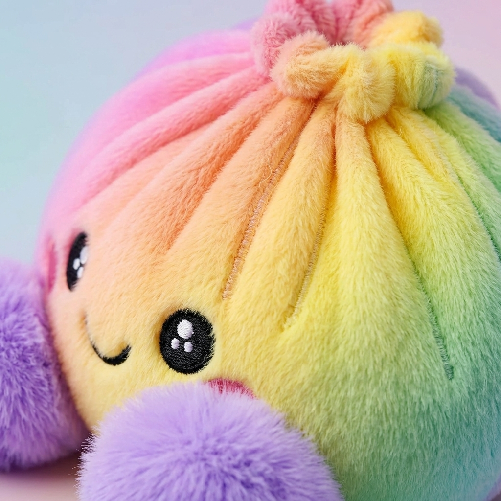 Rainbow Dumpling Squishy Pastel Plysch — närbild på strukturen