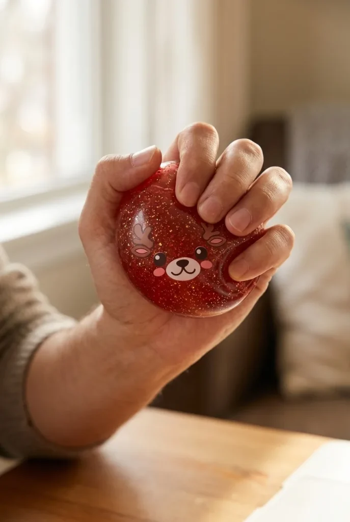Squishy Dumpling Rensdjur Röd Glitter mitt i klämmet