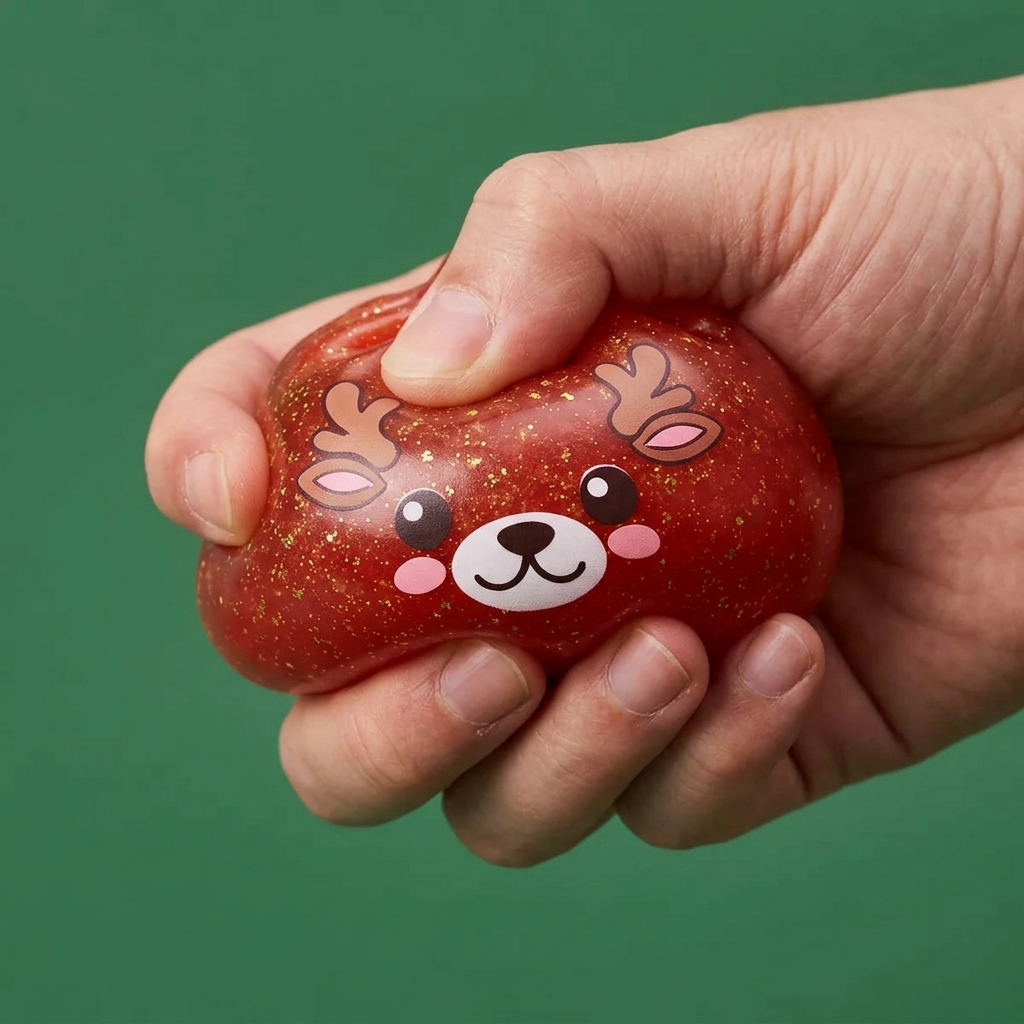 Squishy Dumpling Rensdjur Röd Glitter — slow-rise-effekt, skummet återtar långsamt sin form