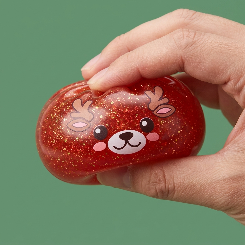 Squishy Dumpling Rensdjur Röd Glitter — i klämmet, mjukt slow-rise-skum