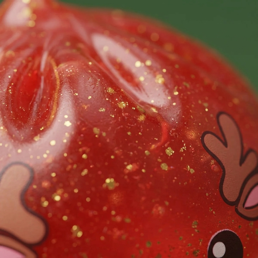 Squishy Dumpling Rensdjur Röd Glitter — närbild på strukturen