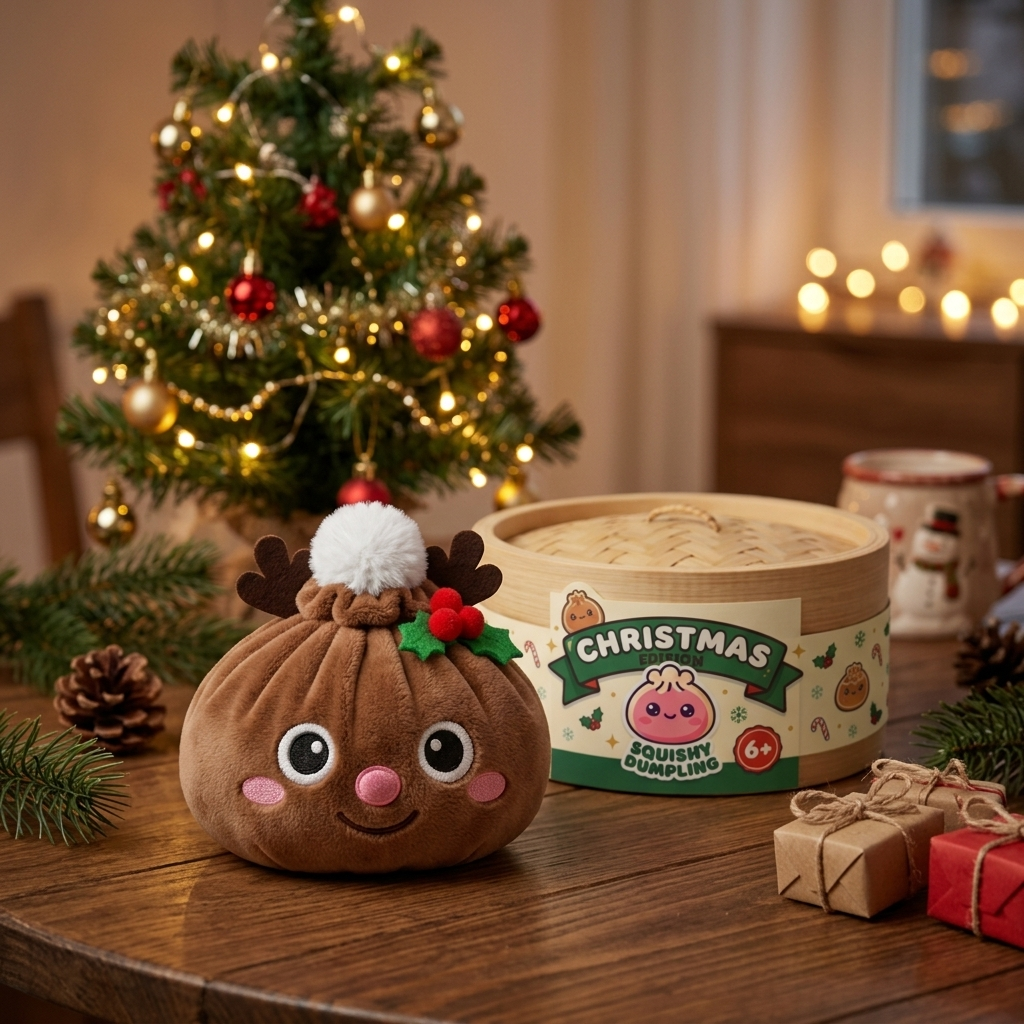 Reindeer Dumpling Squishy Jul i sin kawaii-miljö