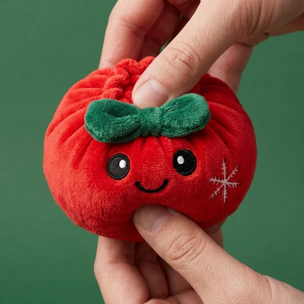 Dumpling Squishy Julrosett Röd — slow-rise-effekt, skummet återtar långsamt sin form