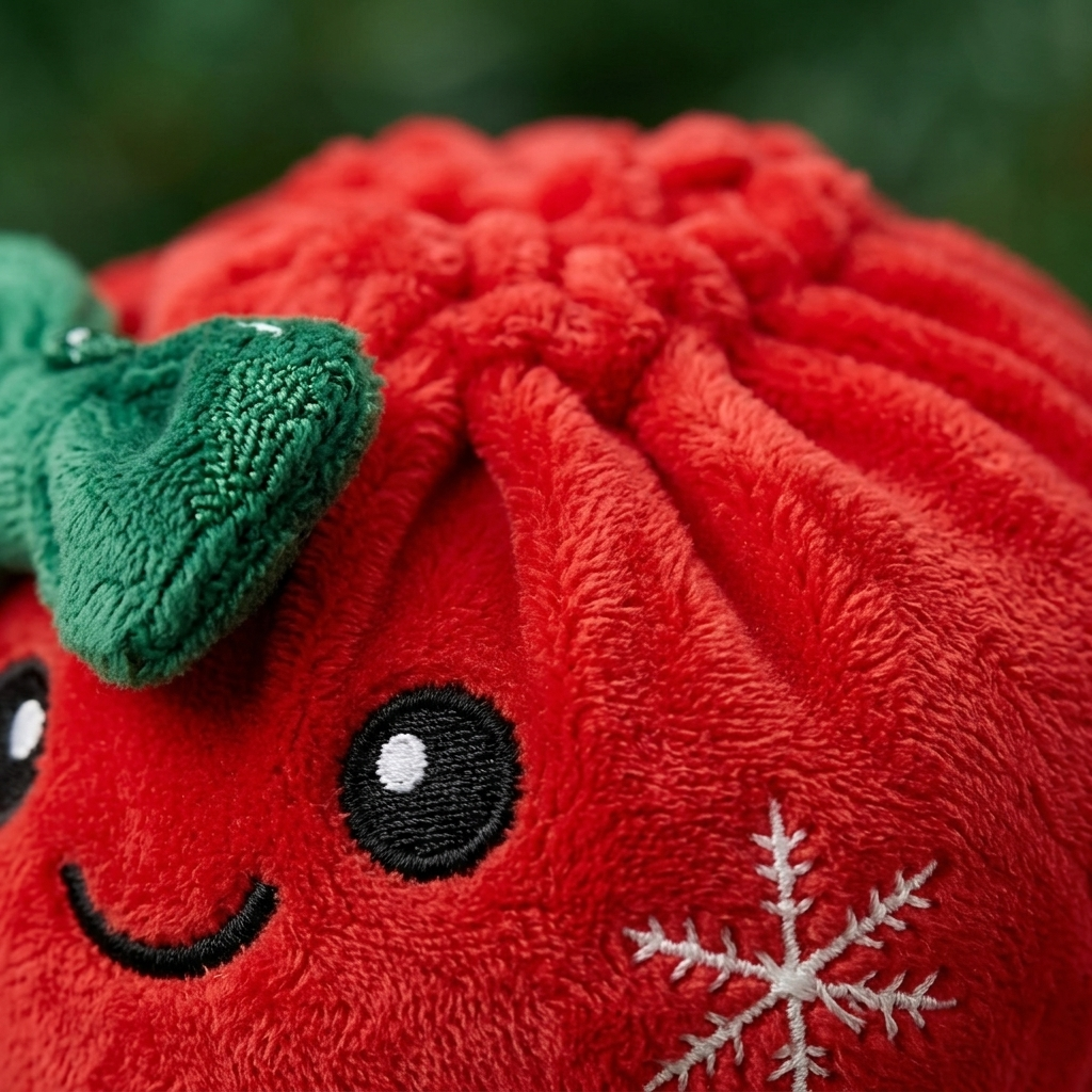 Dumpling Squishy Julrosett Röd — närbild på strukturen