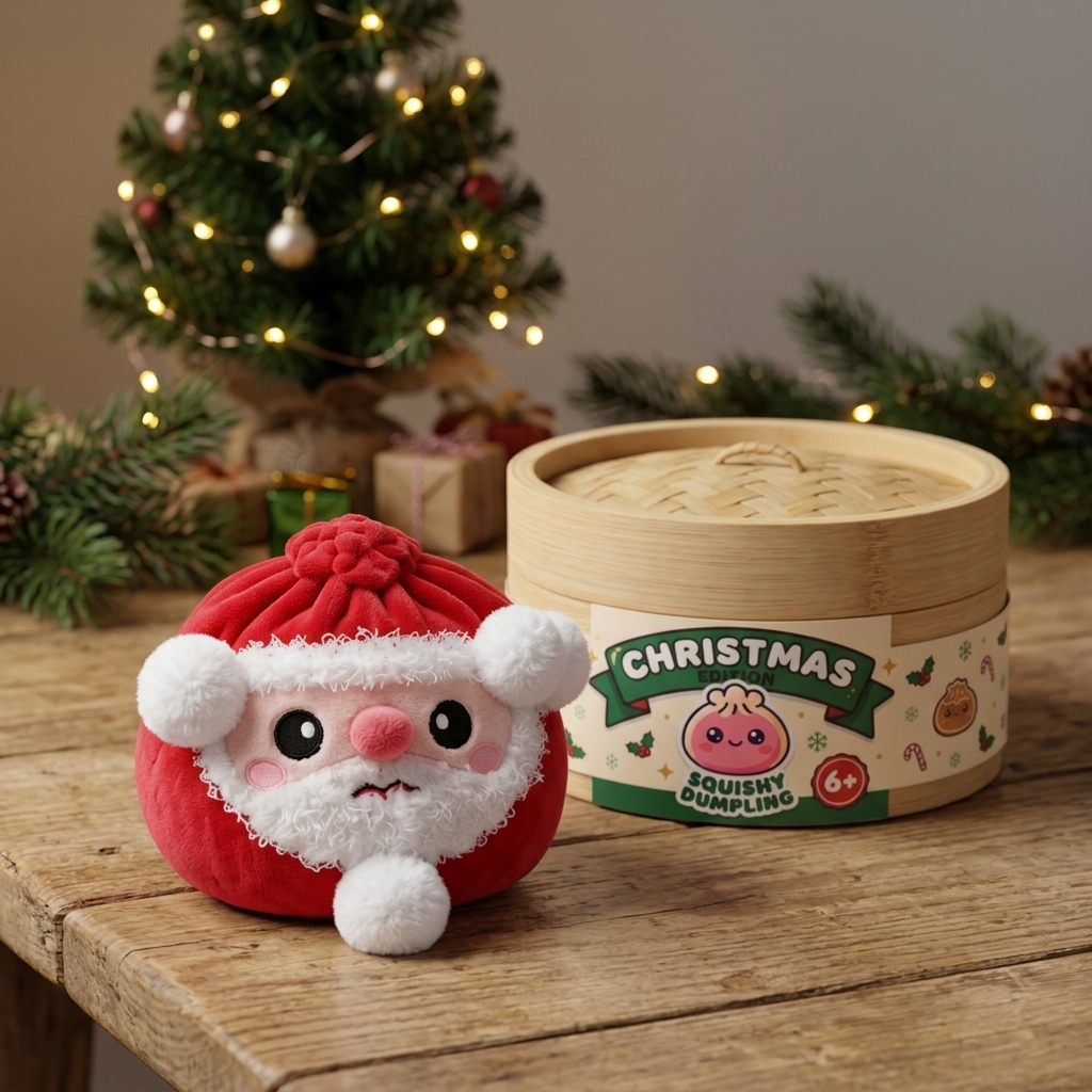 Squishy Dumpling Jultomte i sin kawaii-miljö