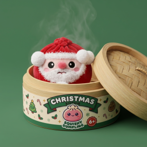 Squishy Dumpling Jultomte i sin bambu-ångkorg