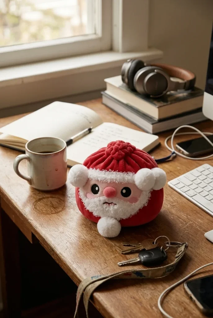 Squishy Dumpling Jultomte på skrivbordet